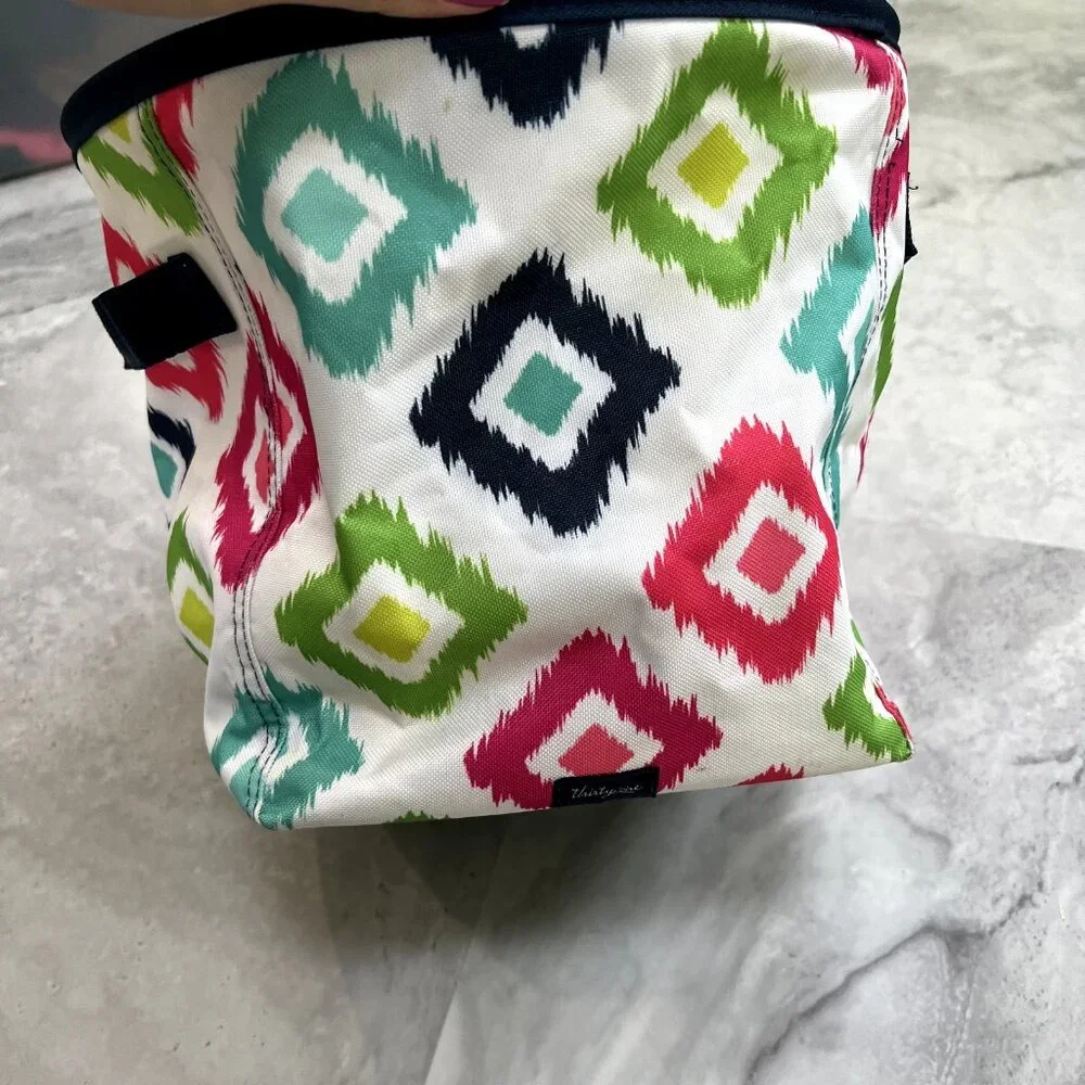 Thirty One Mini Storage‎ Bin CANDY CORNERS Print with Teal Bird Icon Accent